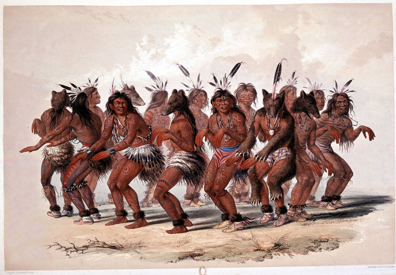 Indiai medvetánc – Georges Catlin litográfiája alkotó: George Catlin
