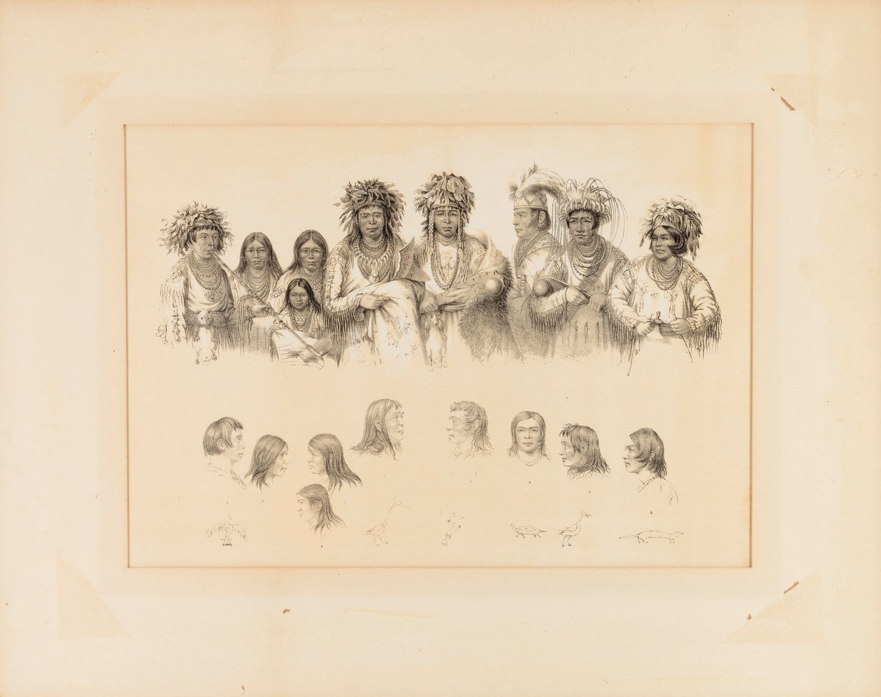 Indiánok: 9 férfi és női torzó; 9 fej, profilok--szám: 28. alkotó: George Catlin