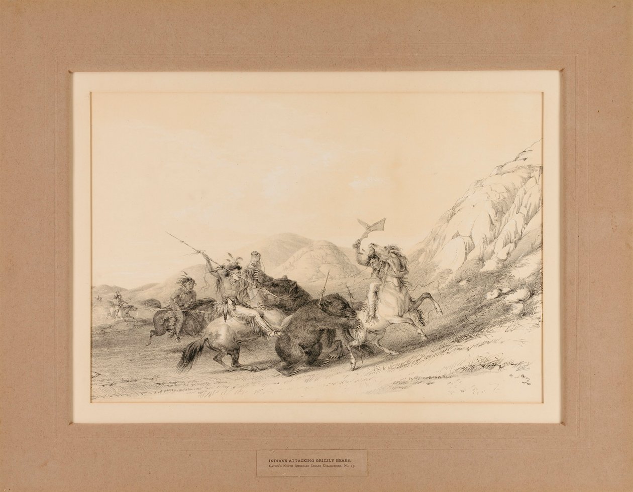 Grizzly medvékre támadó indiánok - 19. sz. alkotó: George Catlin