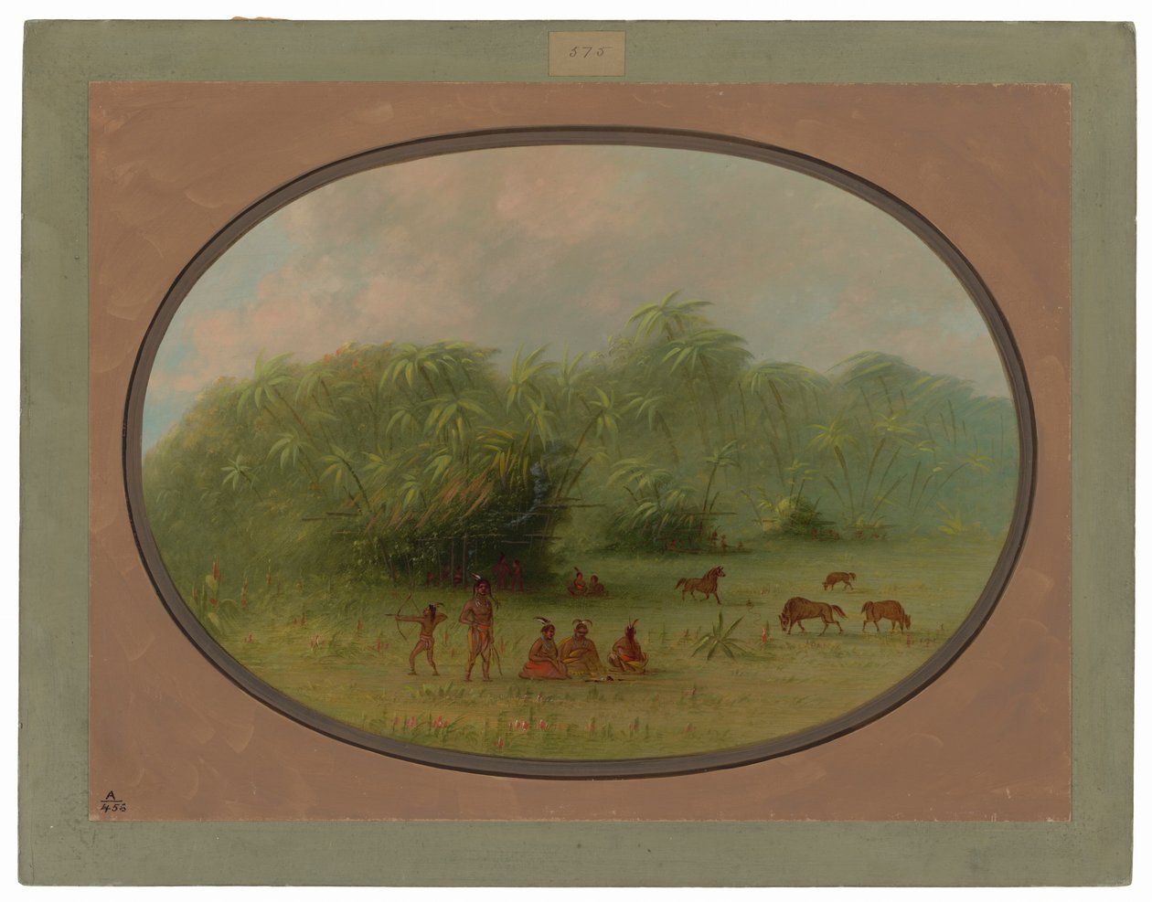 Indiánok és lovak az erdőben alkotó: George Catlin