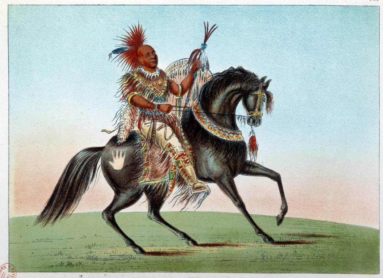 Amerika indiánjai: Lovas portré a szász és a rókák törzsének indián főnökéről. Illusztráció: George Catlin (1794-1872) alkotó: George Catlin