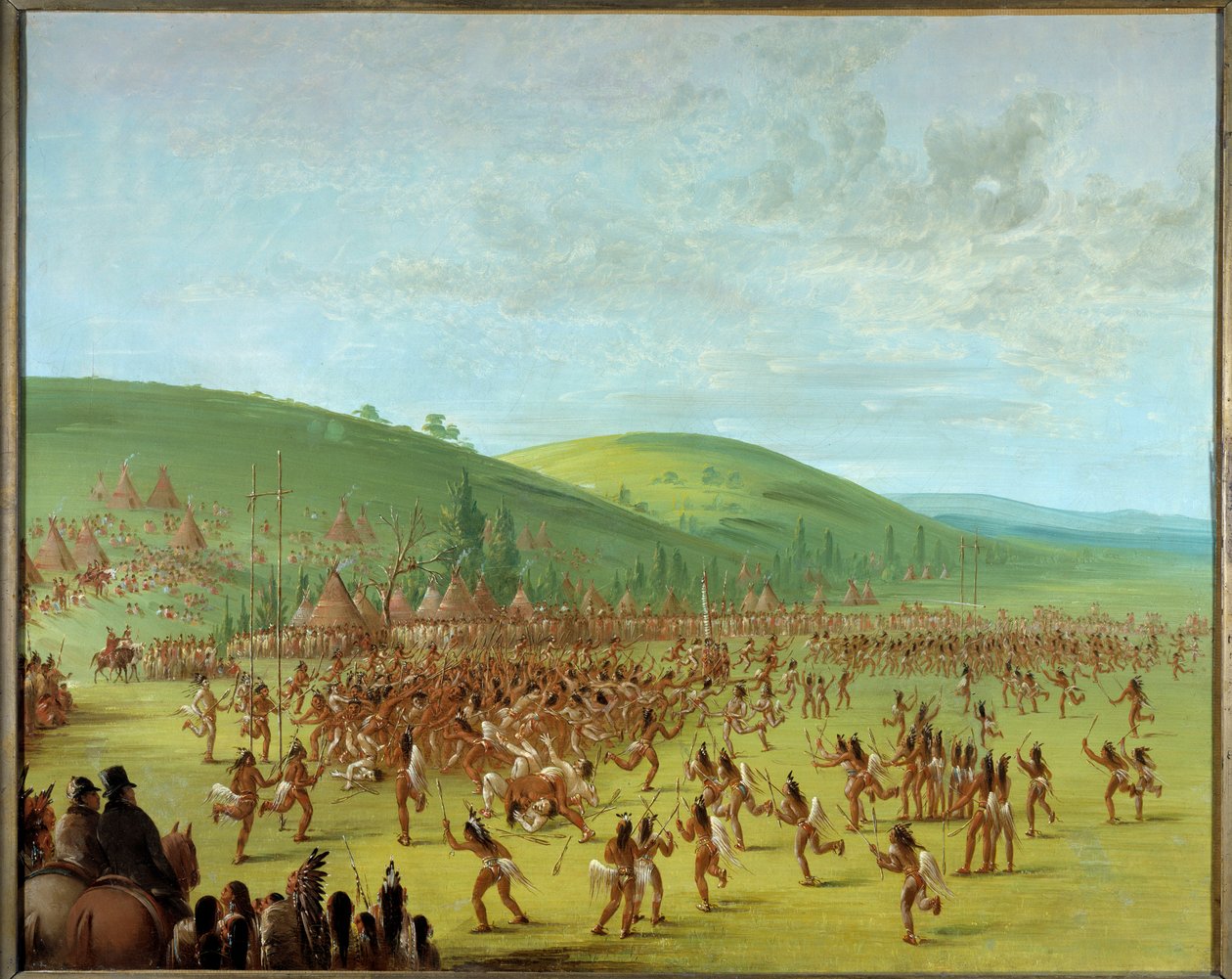 Amerika indiánjai: „” Labdajáték az indiánok között”” George Catlin (1794-1872) festménye 1835 Blerancourt, Musee Franco Amerikai – Amerikai indiánok labdajátéka. George Catlin (1794-1872) festménye alkotó: George Catlin