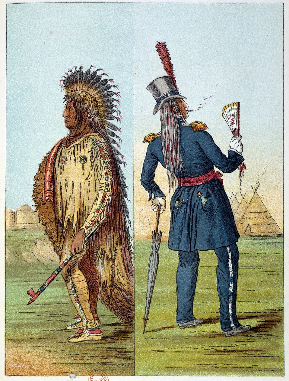 Amerika indiánjai: Katonai indián állatorvos a zsebében két üveg whisky. Illusztráció: George Catlin (1794-1872) alkotó: George Catlin