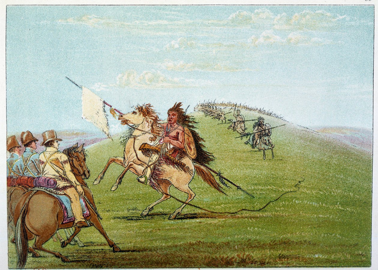 Amerika indiánjai: indiánok parancsoltak a hadsereg ellen. Illusztráció: George Catlin (1794-1872) alkotó: George Catlin