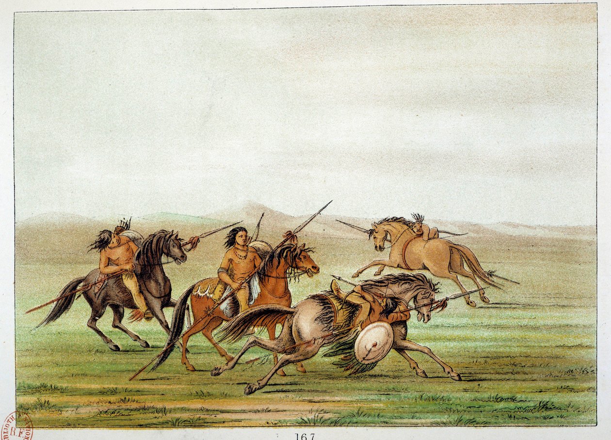 Amerika indiánjai: A harcosok parancsnokai lóháton edzenek. Illusztráció: George Catlin (1794-1872) alkotó: George Catlin