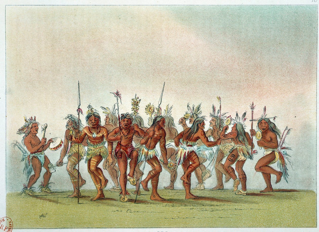 Amerika indiánjai: táncolják a szellemeket a sziúk között, hogy elnyerjék a menny kegyelmét. Illusztráció: George Catlin (1794-1872) alkotó: George Catlin