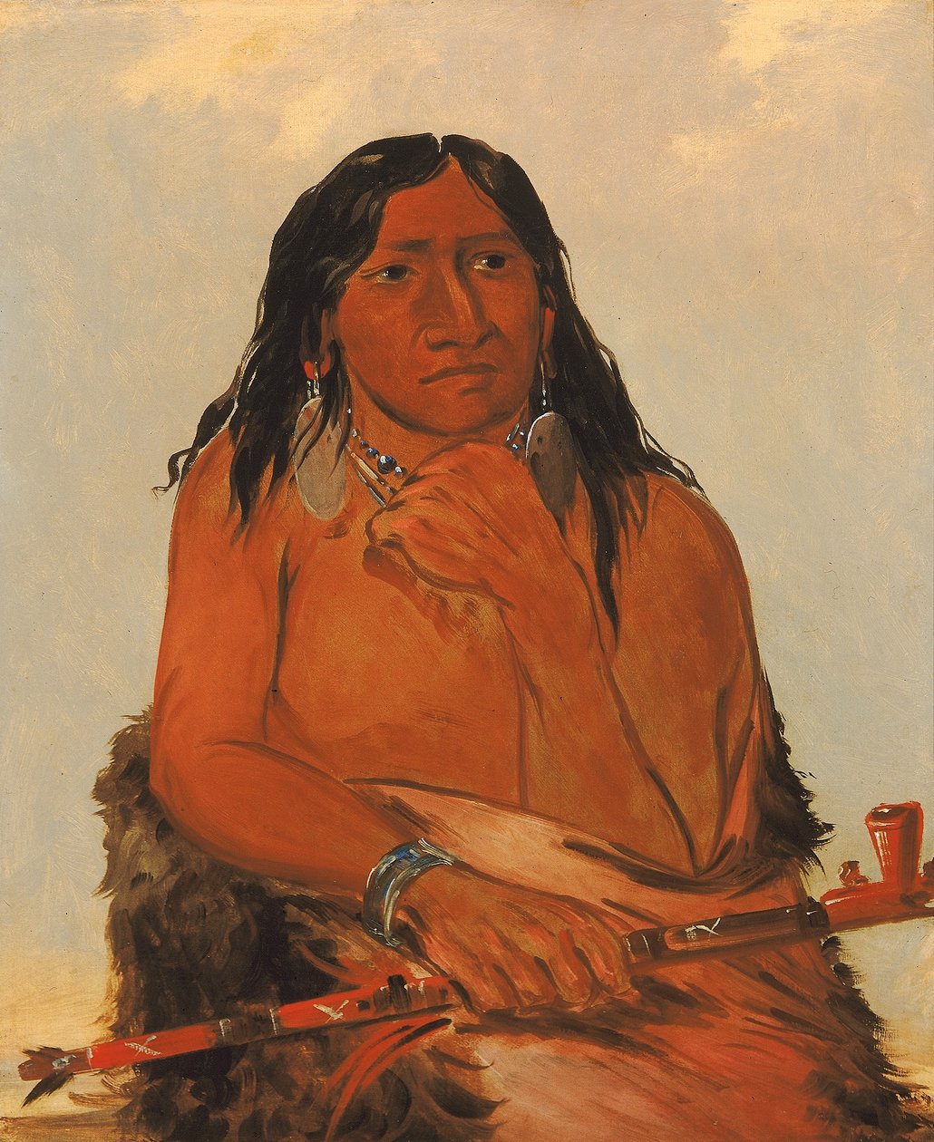 Is-sa-wáh-tám-ah, Farkas szőrrel összekötve, egy főnök alkotó: George Catlin
