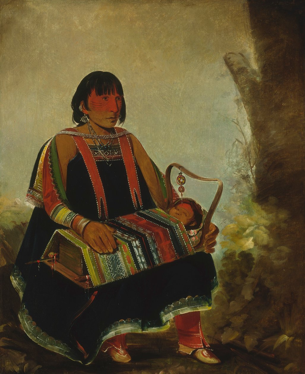 Jú-ah-kís-gaw, Nő gyermekével a bölcsőben alkotó: George Catlin