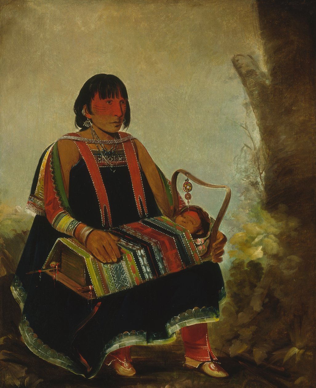 Jú-ah-kís-gaw, Nő gyermekével bölcsőben, 1835. alkotó: George Catlin