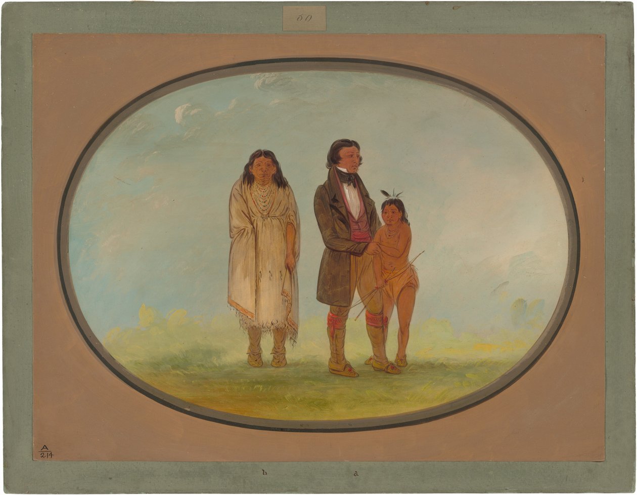 Kaskaskia főnök, anyja és fia alkotó: George Catlin