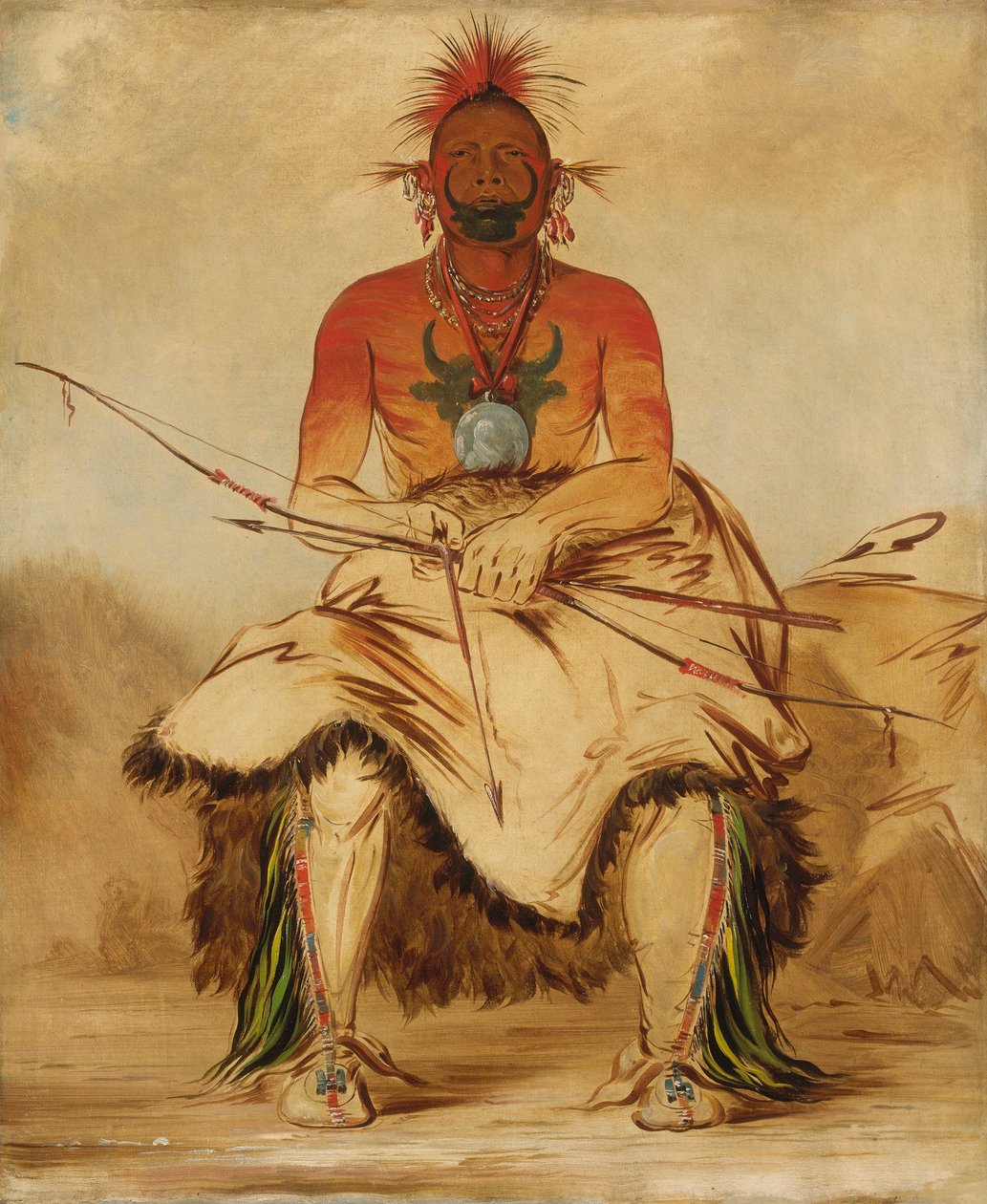 La-dóo-ke-a, Bivalybika, egy nagy pawnee harcos. alkotó: George Catlin