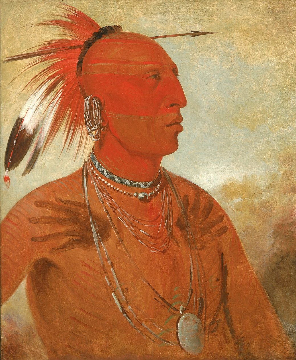 La-wáh-he-coots-la-sháw-no, bátor főnök, egy skidi (farkas) pawnee alkotó: George Catlin