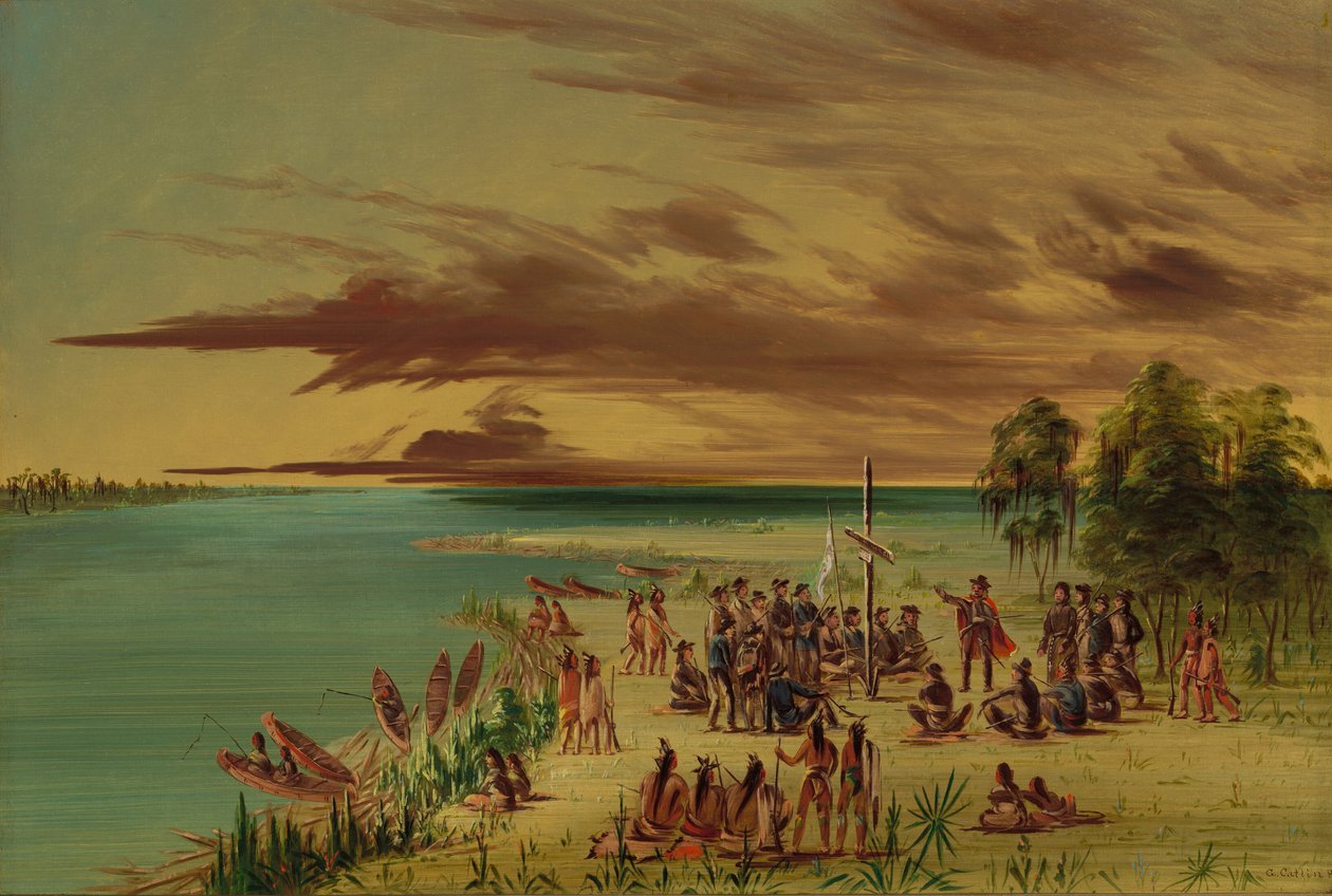La Salle Louisianát követeli Franciaországnak. 1682. április 9. 18471848. alkotó: George Catlin