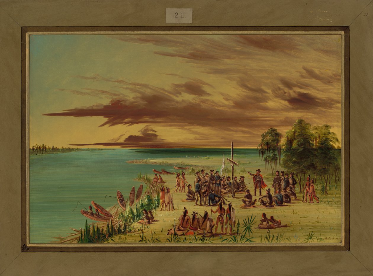 La Salle Louisiana követelése Franciaország számára, 1682. április 9., 1847-48 alkotó: George Catlin