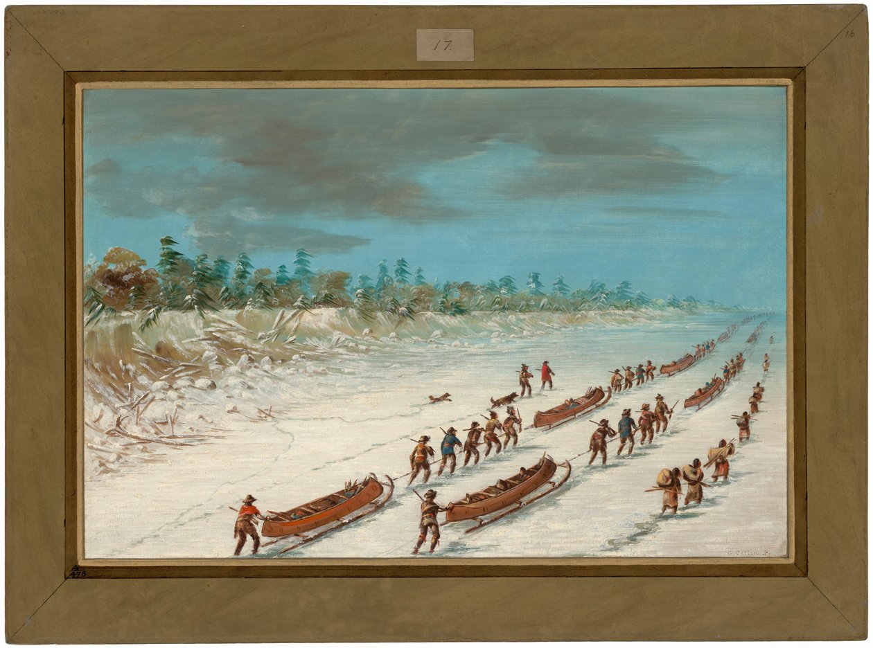 La Salle átkel a Michigan-tavon a jégen. 1681. december 8. alkotó: George Catlin