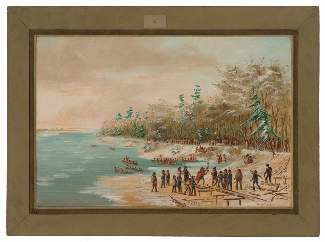 La Salle beverte az első csavart a Griffinbe.  1679. január 26. alkotó: George Catlin