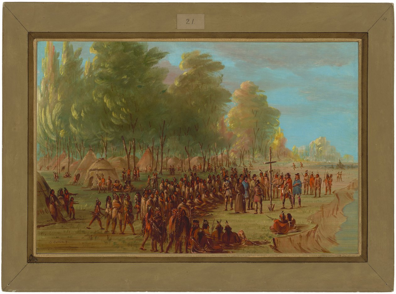 La Salle keresztet állít és birtokba veszi a földet. 1682. március 25. alkotó: George Catlin