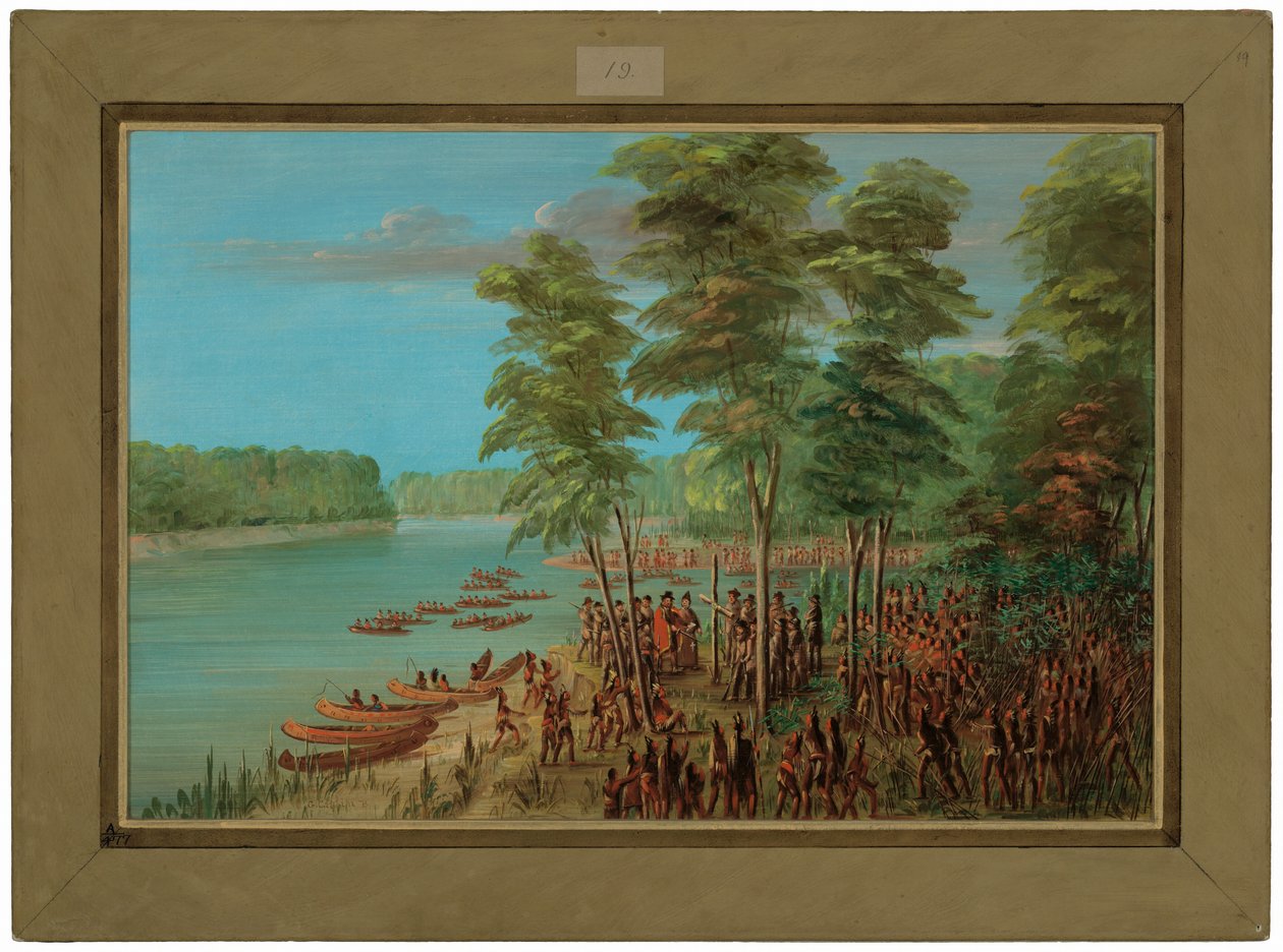 La Salle birtokba veszi az Arkansas torkolatánál fekvő földet. 1682. március 10 alkotó: George Catlin