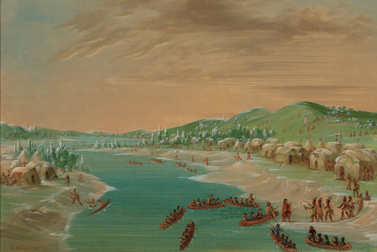 La Salle és Party megérkezik Illinois falujába. 1680. január 1. 18471848. alkotó: George Catlin