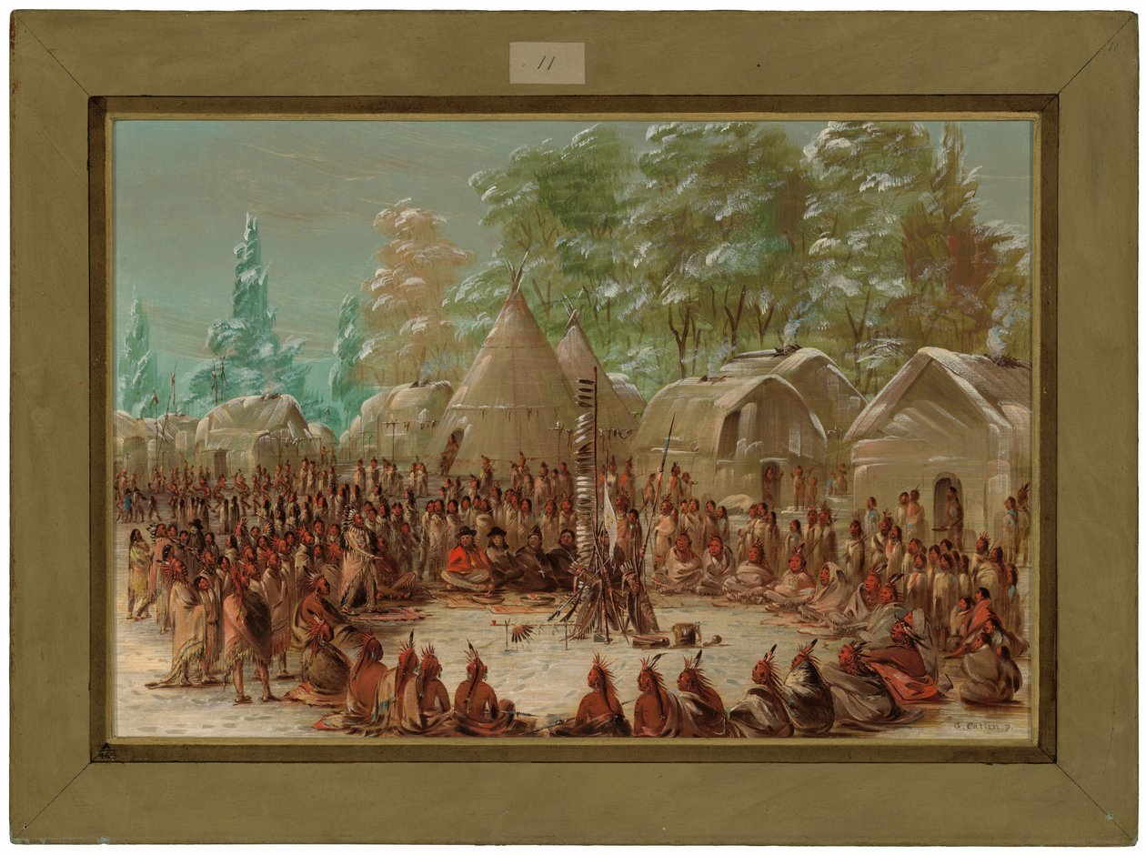 La Salle társaságát az illinoisok falujában vendégül látták. 1680. január 2. alkotó: George Catlin