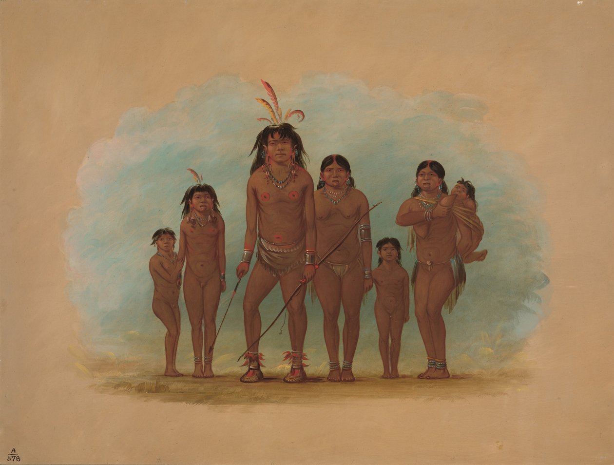 Lengua főnök, két felesége és négy gyermeke, 18541869. alkotó: George Catlin