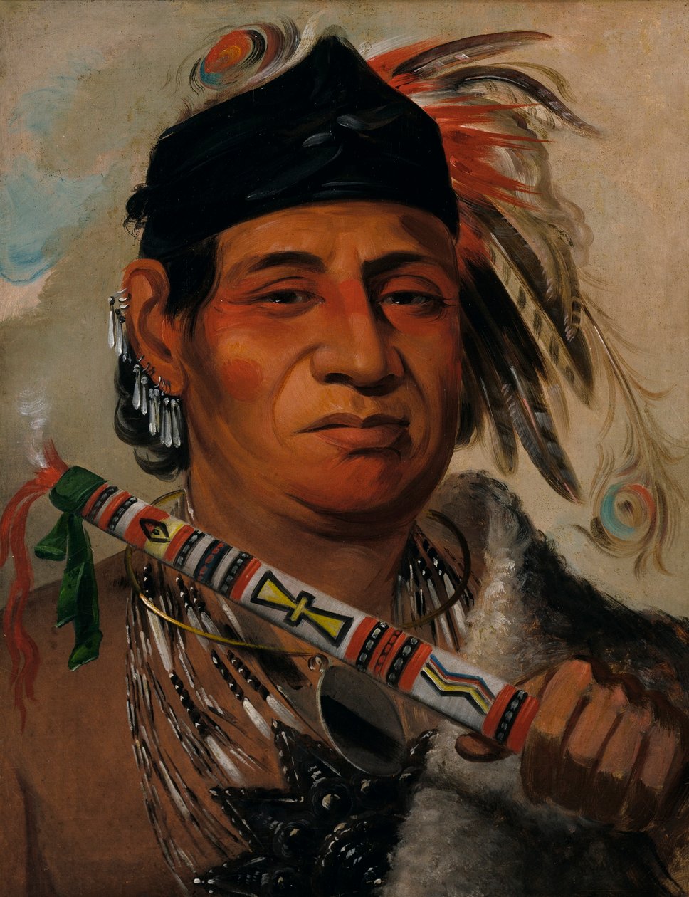 Mah-kée-mee-teuv, Grizzly Medve, a törzs főnöke. alkotó: George Catlin