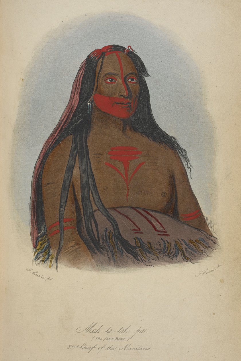 Mah-to-toh-pa (a négy medve) a mandánok 2. főnöke. alkotó: George Catlin