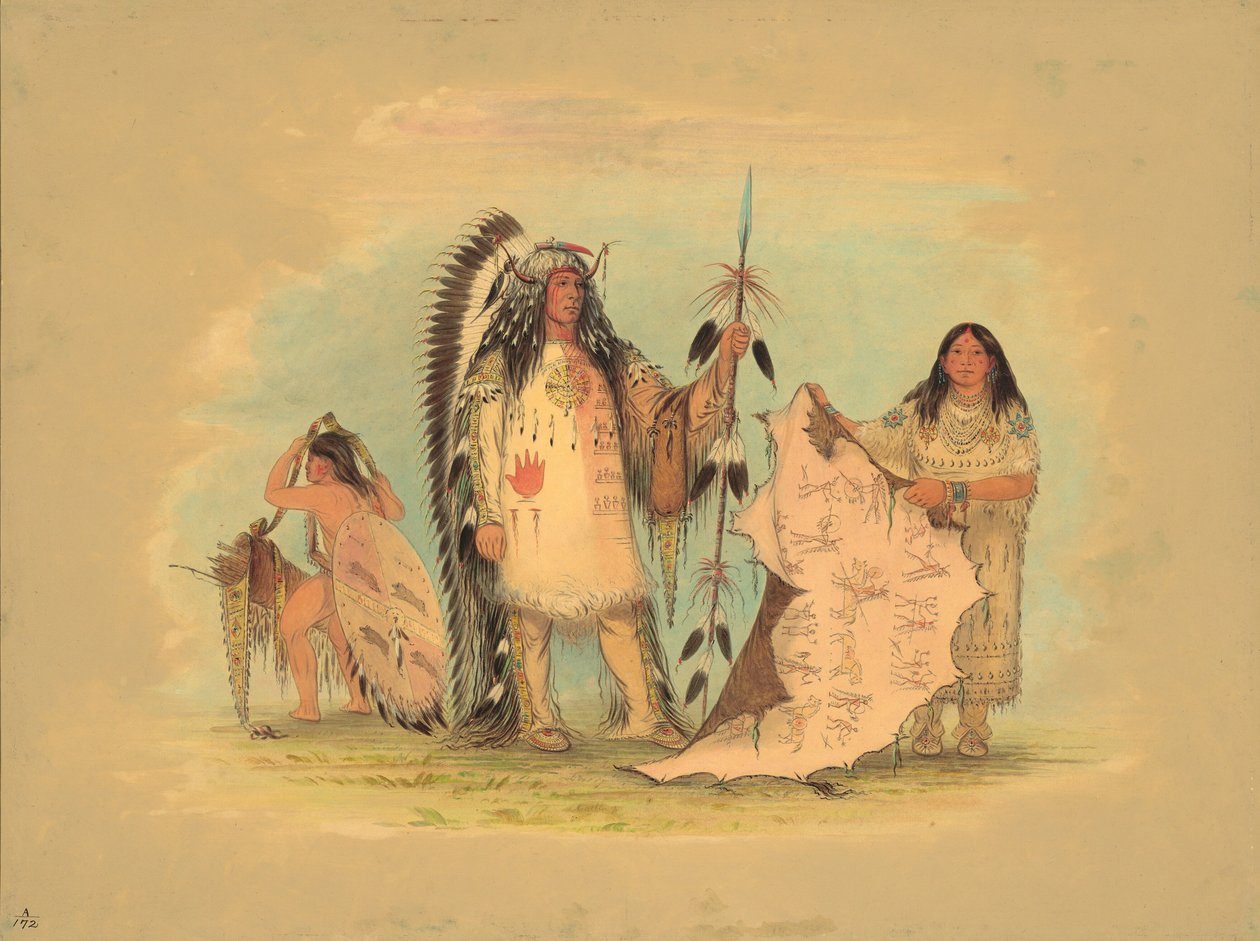 Mandan hadvezér kedvenc feleségével, 18611869. alkotó: George Catlin