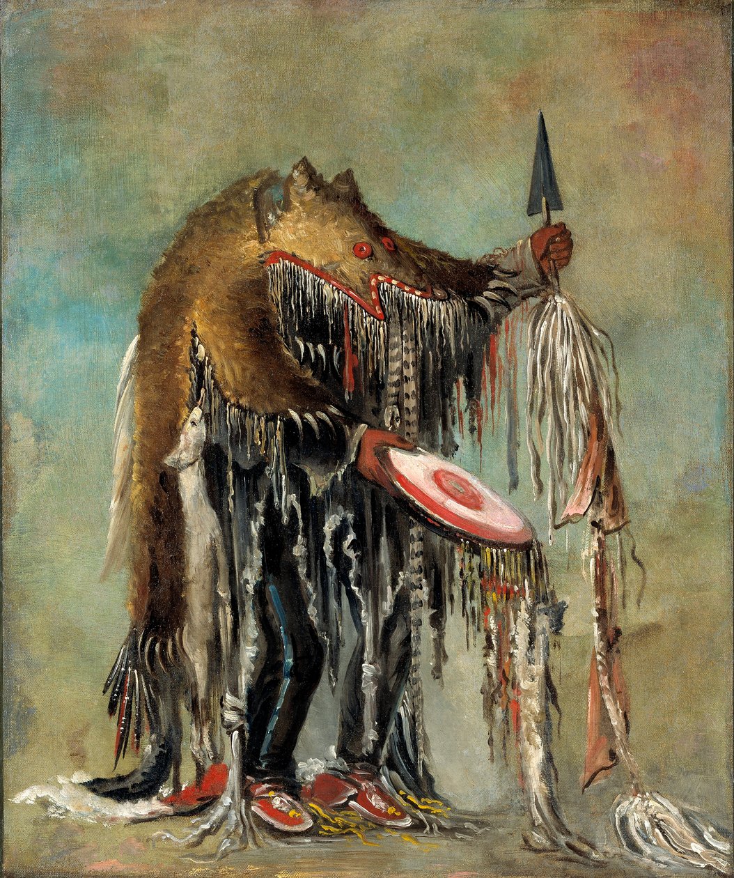 Orvostan, aki egy haldokló ember felett végzi misztériumait alkotó: George Catlin