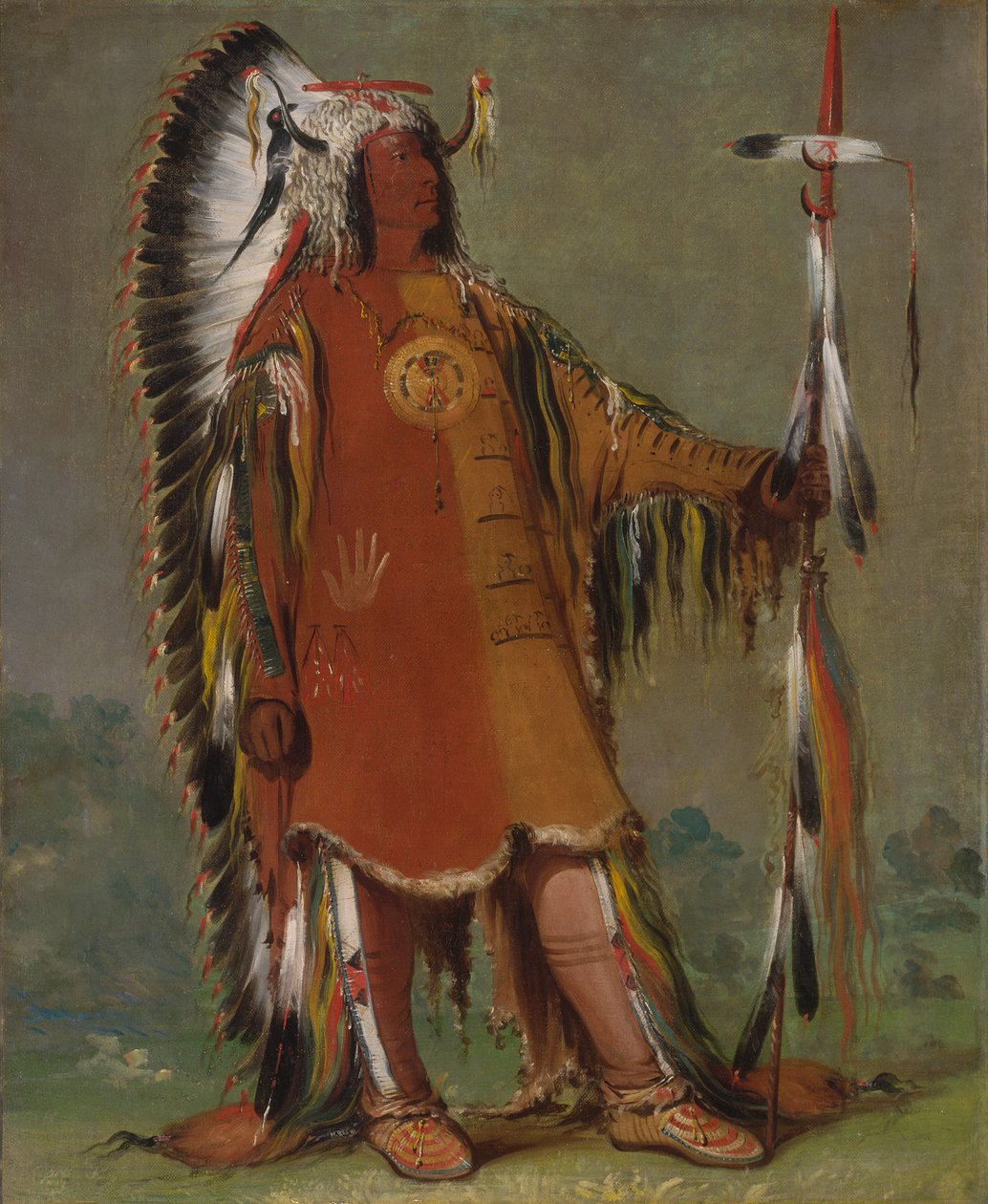 Máh-to-tóh-pa, Négy Medve, Második Főnök, Teljes ruhában, 1832. alkotó: George Catlin