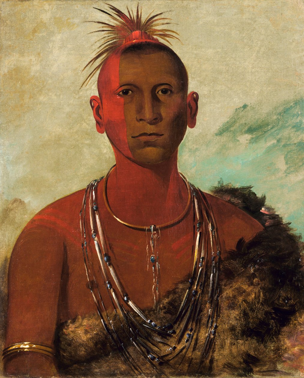 Náh-se-ús-kuk, Forgó mennydörgés, Black Hawk legidősebb fia, 1832. alkotó: George Catlin