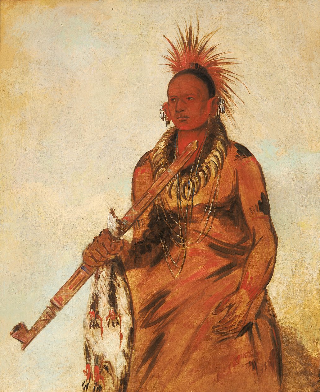 No-o-mún-nee, Séták az esőben, egy harcos, 1832. alkotó: George Catlin