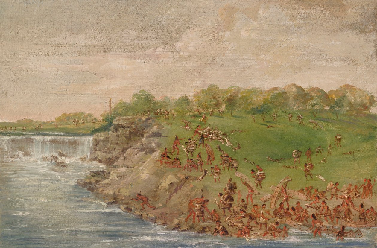 Ojibwa Portaging a St. Anthony vízesés körül alkotó: George Catlin