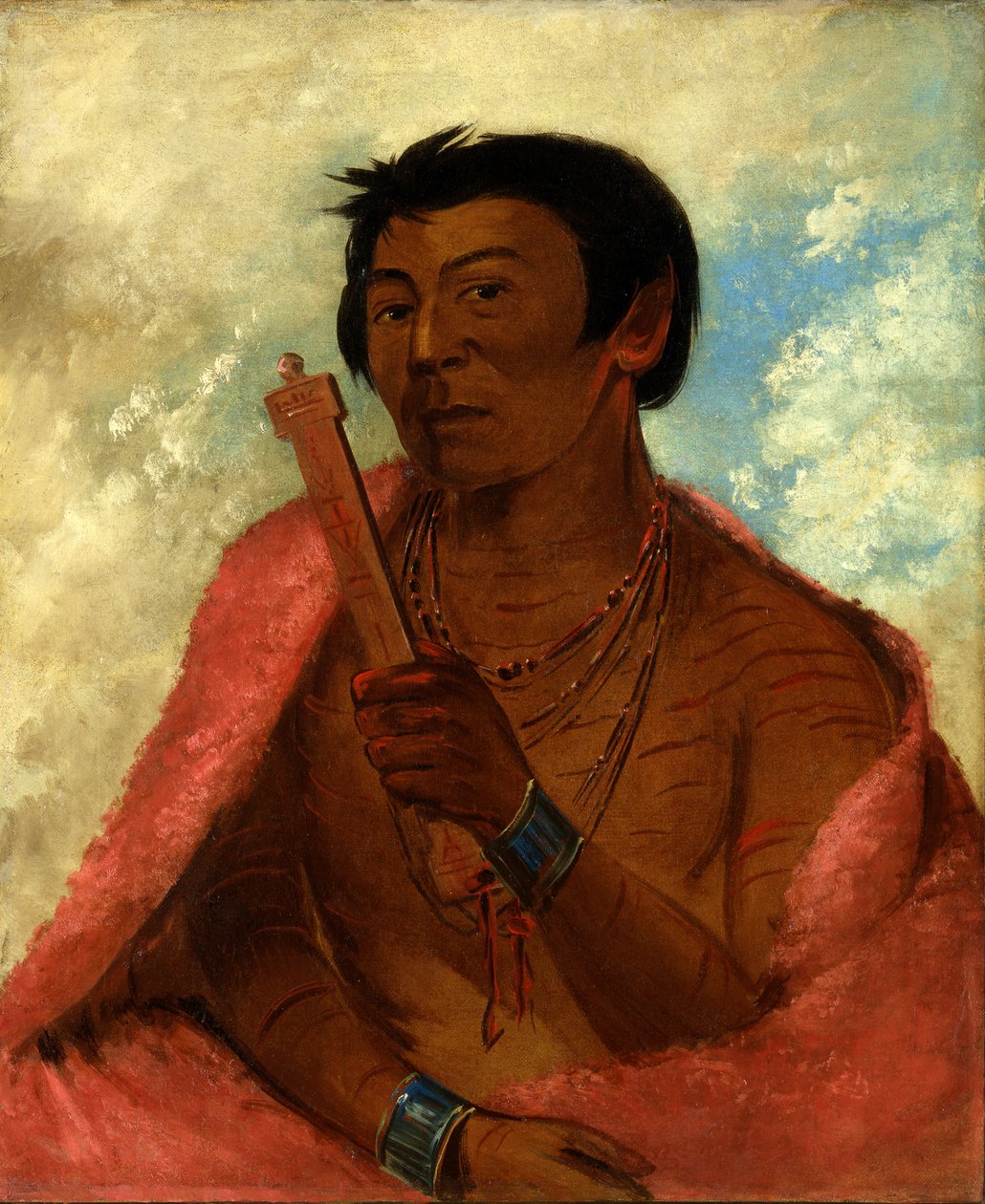 On-sáw-kie, The Sauk, Az imádkozás aktusában, 1830. alkotó: George Catlin