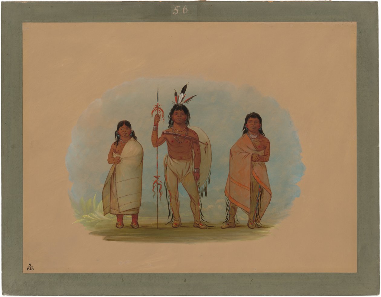 Ottawa főnök, felesége és egy harcos alkotó: George Catlin