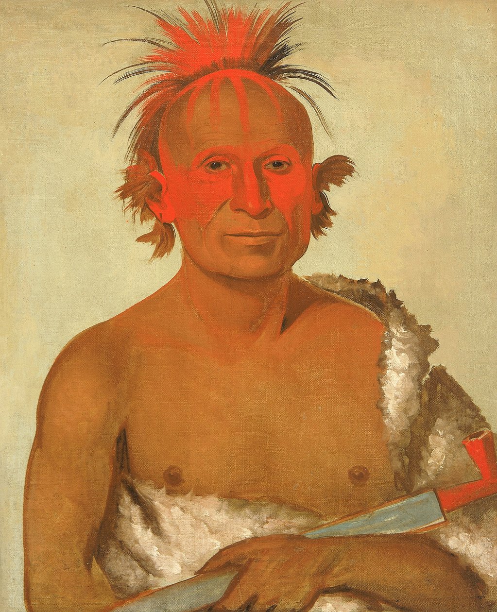 Pash-ee-pa-hó, Kis szúrós főnök, az ifjabb, Fekete Sólyom egyik vitéze. alkotó: George Catlin