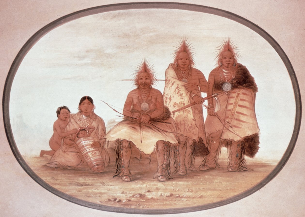 Pawnee Warriors, 1832 körül (színes litó) alkotó: George Catlin