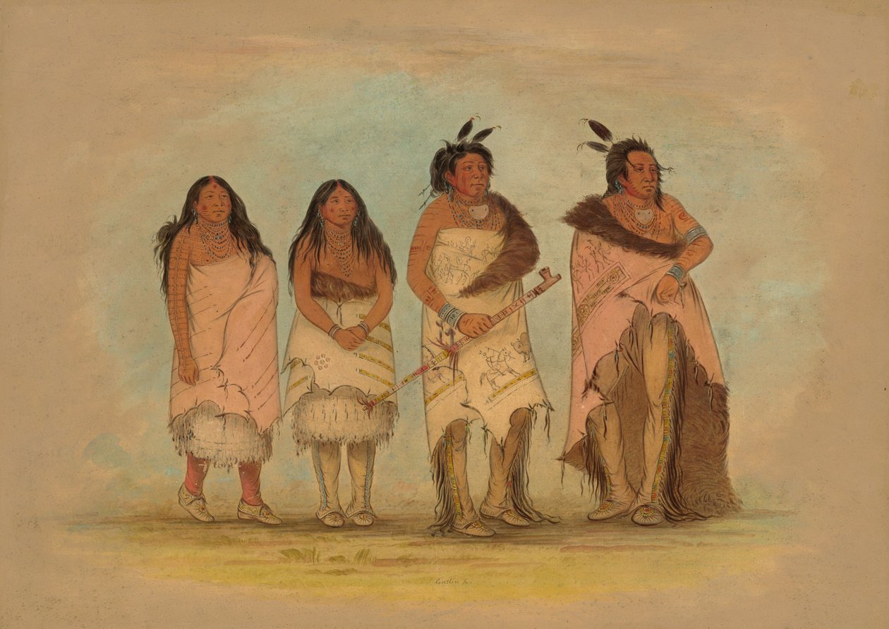 Pawneepict főnök, két lány és egy harcos, 18611869. alkotó: George Catlin