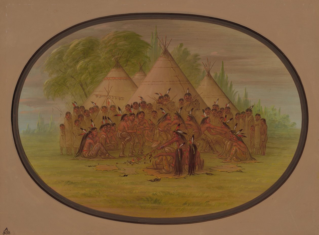 Pipe Dance - Assinneboine, 18611869. alkotó: George Catlin
