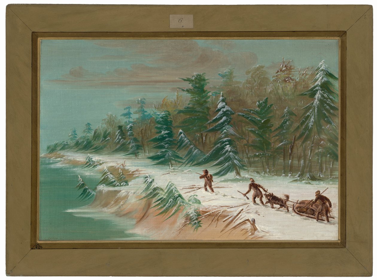 Visszatérés a Fort Frontenac-ba szánon.  1679. február alkotó: George Catlin