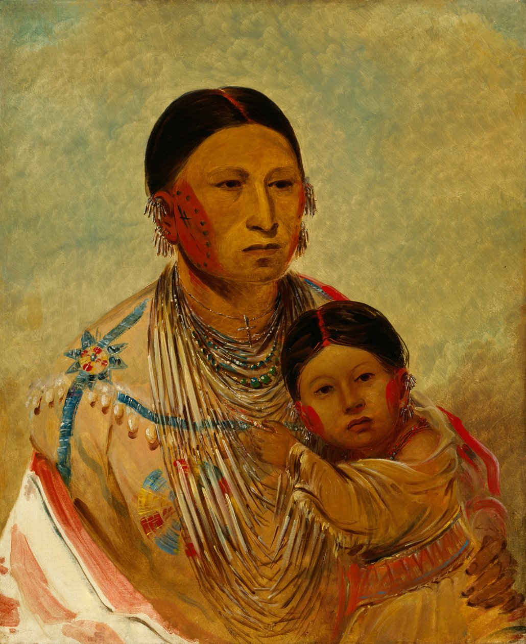 Ru-ton-ye-wee-ma, ugráló galamb, Fehér Felhő felesége, 1844. alkotó: George Catlin