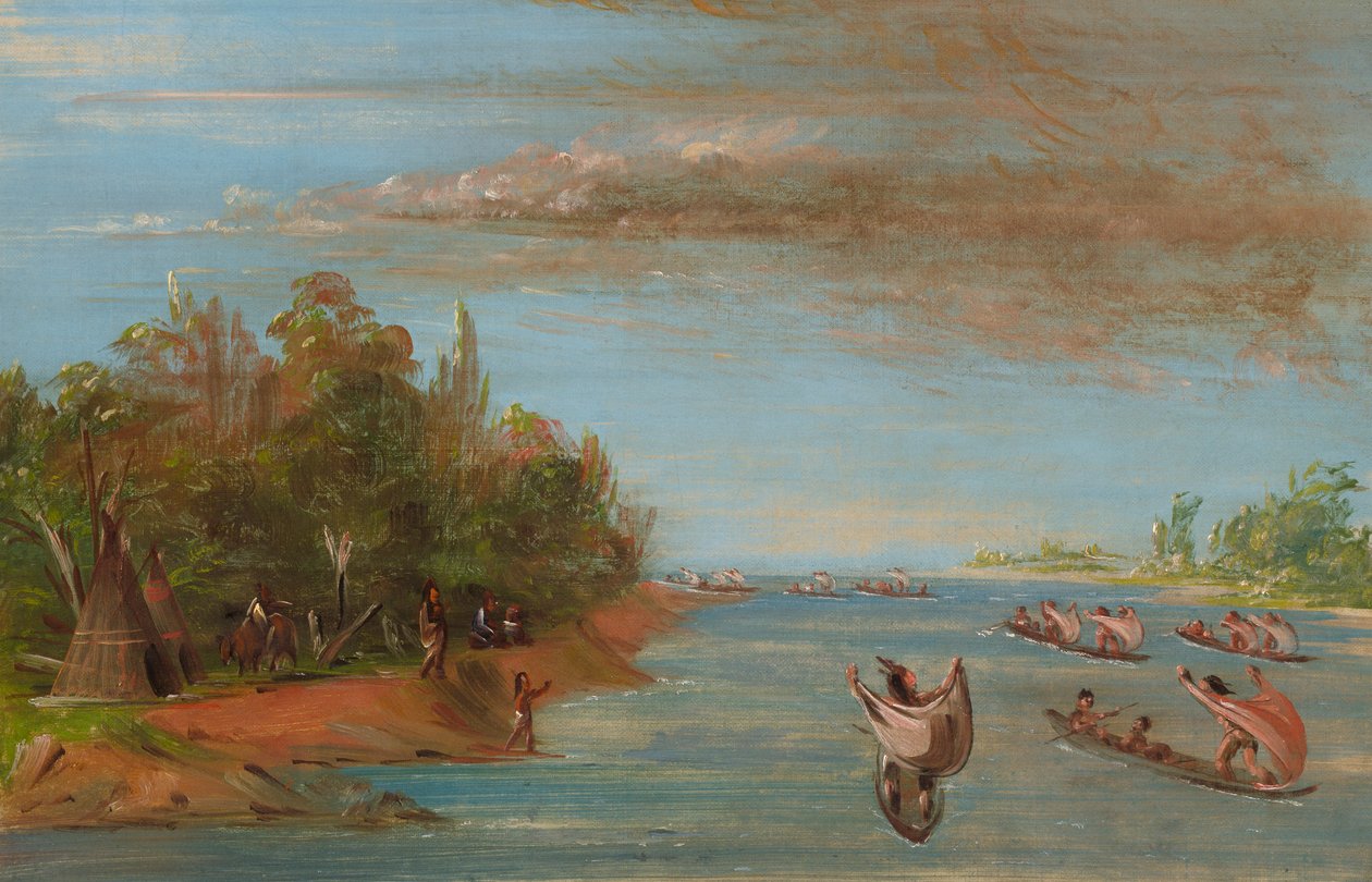 Sac és Fox vitorlázás kenuban, 1837-1839. alkotó: George Catlin