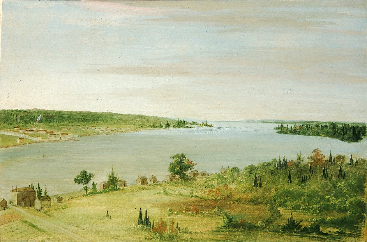 Sault Ste. Marie, Az Egyesült Államok helyőrségének bemutatása a távolban, 1836-1837. alkotó: George Catlin