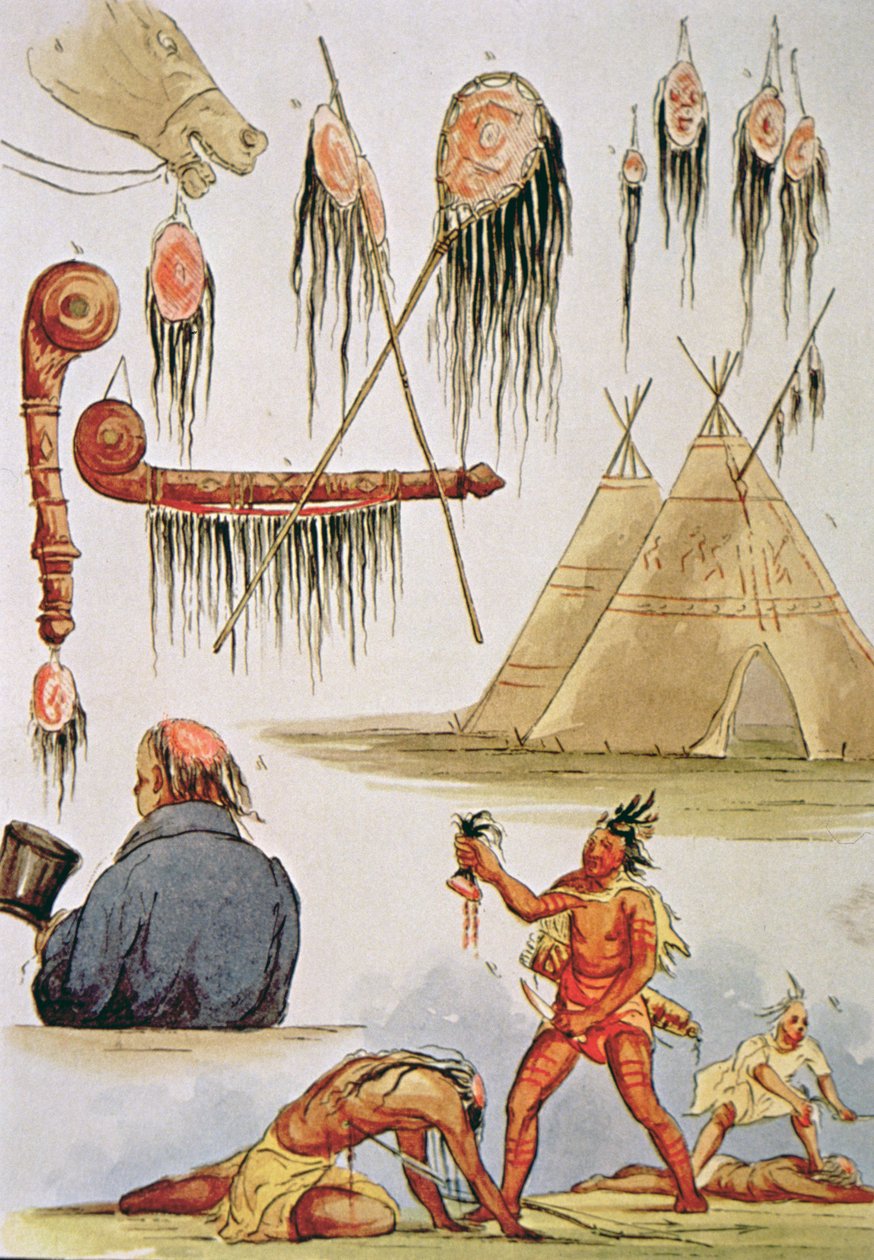 Fejbőr fejbőr és dekoratív használata (akvarell papíron) alkotó: George Catlin