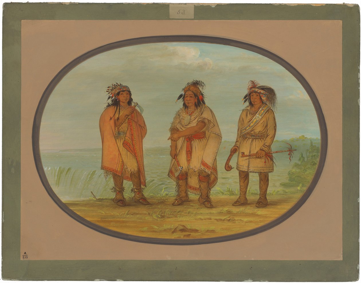Seneca törzsfőnök, Red Jacket, két harcossal alkotó: George Catlin
