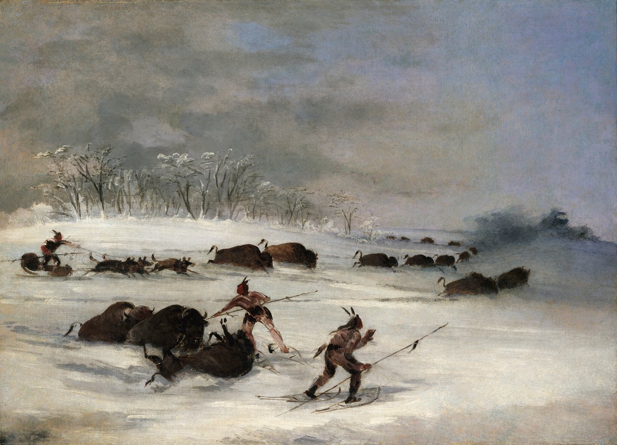 Sziú indiánok hócipőben Bölényt láncolnak alkotó: George Catlin
