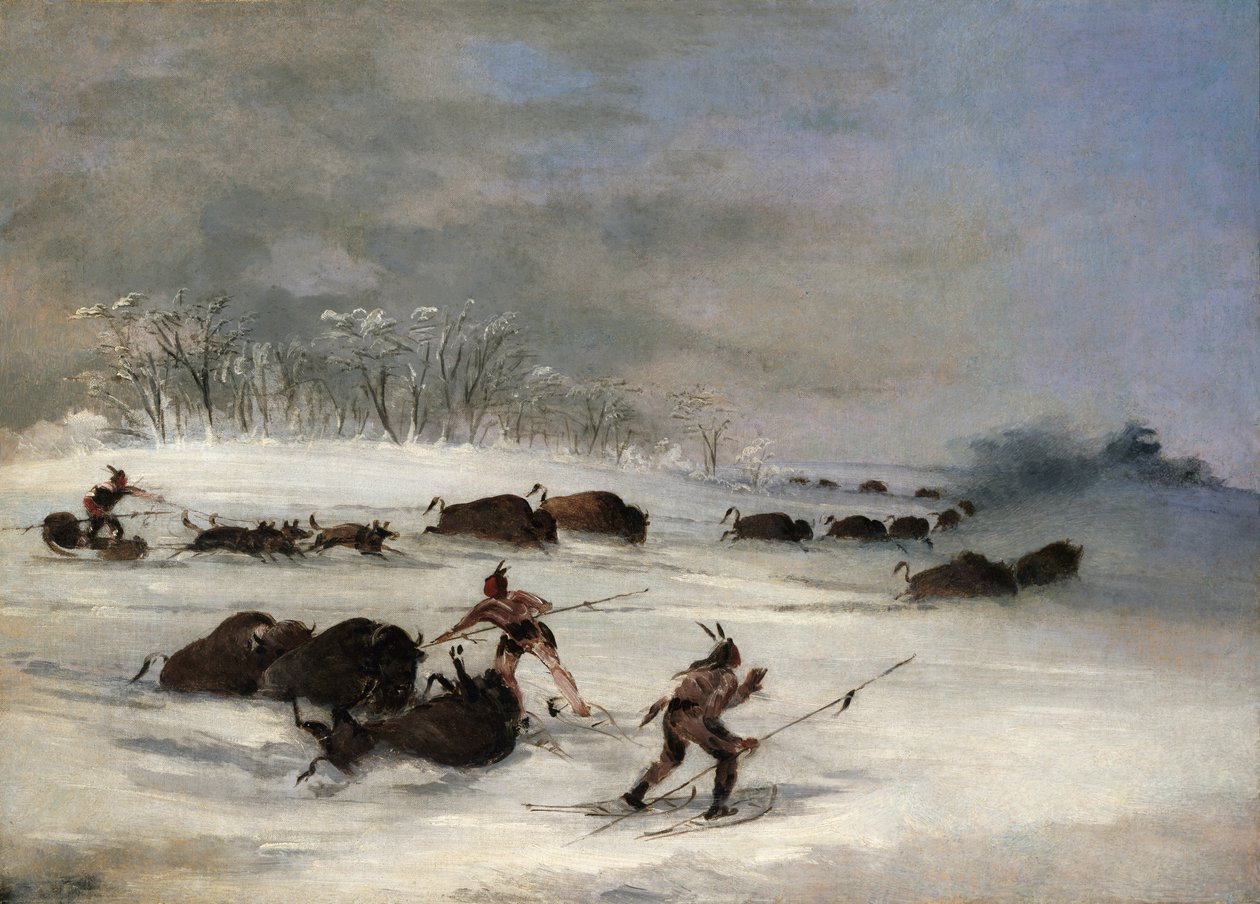Sziú indiánok hócipőn Lancing Buffalo, 1846-1848. alkotó: George Catlin