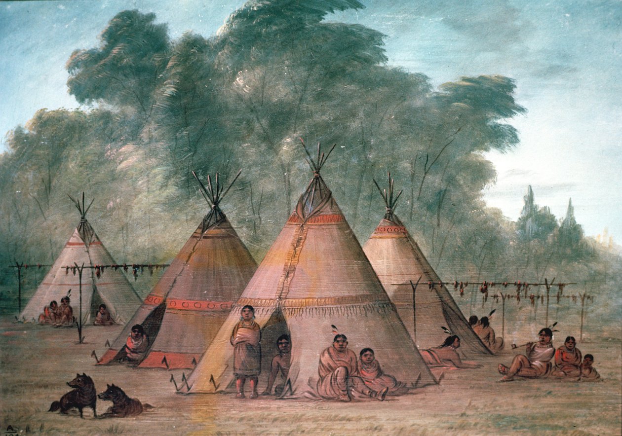 Sioux Village (olaj, vászon) alkotó: George Catlin
