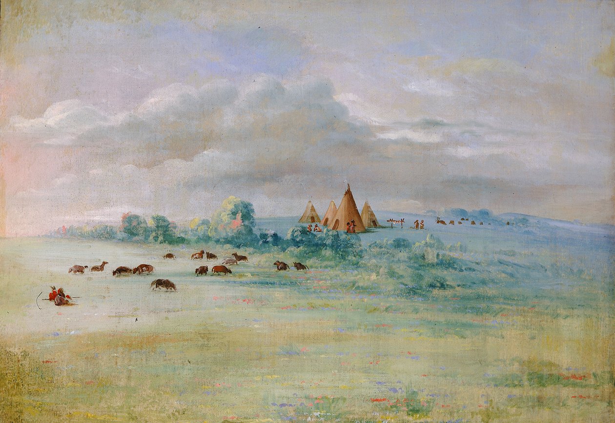 Sioux Village, Calhoun-tó, Fort Snelling mellett alkotó: George Catlin