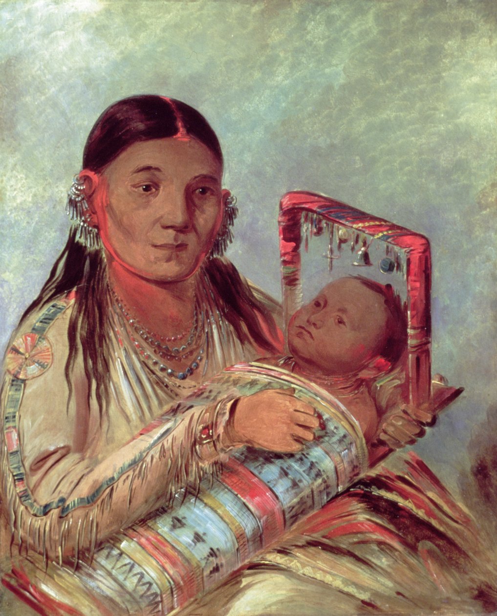 sziú anya és baba, 1830 körül (olaj, vászon) alkotó: George Catlin